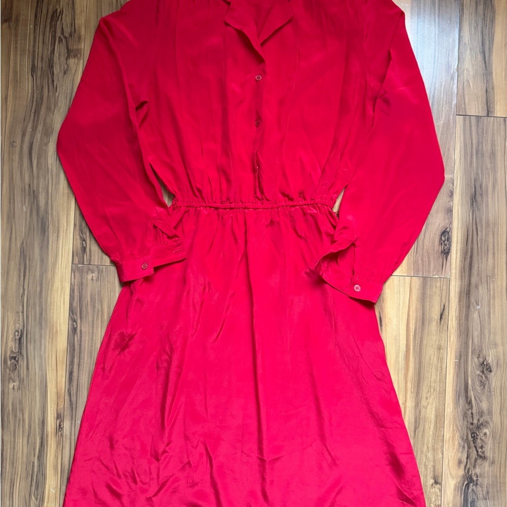 Vintage 1980s I. Magnin 100% silk Red Women's shirt Dress